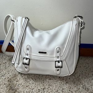 Chaps White Faux Leather Crossbody Bag- OS